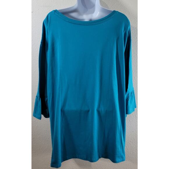 Roaman's Blue Round Neck Ruffled 3/4 Sleeve Top 1X Plus 22 24 New Without Tags - Picture 2 of 6